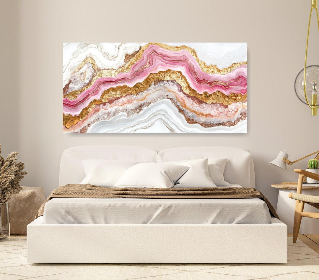 Pink and Gold Geode Art Print – Ready-to-hang Stretched Canvas | Modern ...