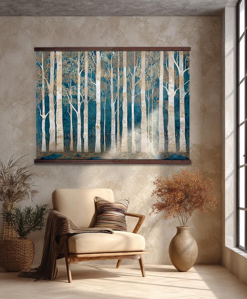 Extra Large Birch Forest Wall Art Tapestry, Scandinavian Tree Landscape ...