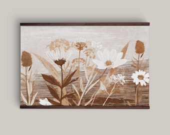 Extra Large Vintage Wildflower Botanical Floral Tapestry, Oversized Canvas, Framed Wall Art