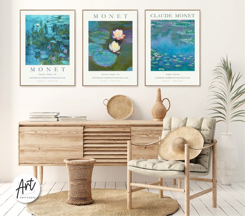 Monet Giclee Art Print Exhibition Posters Trendy Bedroom Prints Set of 3