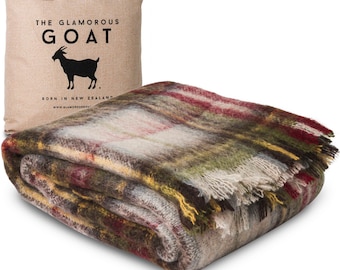 Mohair Wool Throw Blanket - Hawea Heather Plaid, Super Soft