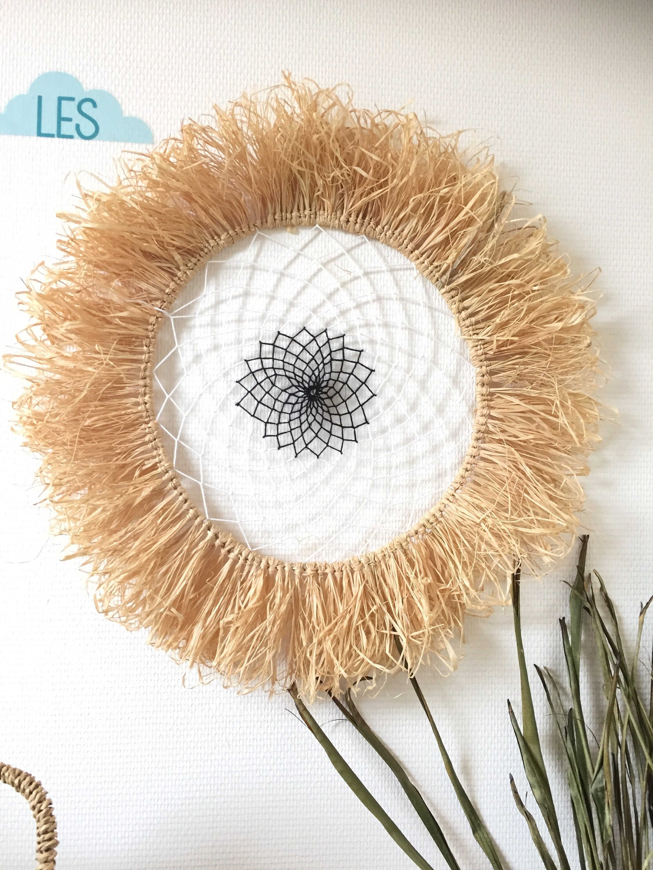Décoration Murale/ Attrape Rêve en Rphia Naturel. 60cm