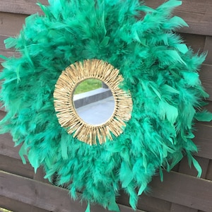 Juju hat mirror green and gold raffia