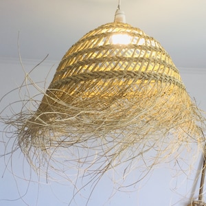 Suspension Boo ball in braided natural straw / Conical luminaire Lampshade