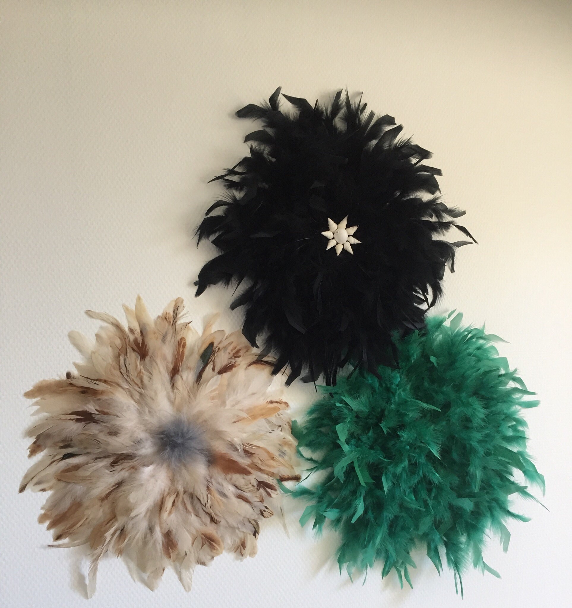 Trio Juju Hat Noir, Vert et Marron avec Coquillages Fait Main/ Décoration Bohème