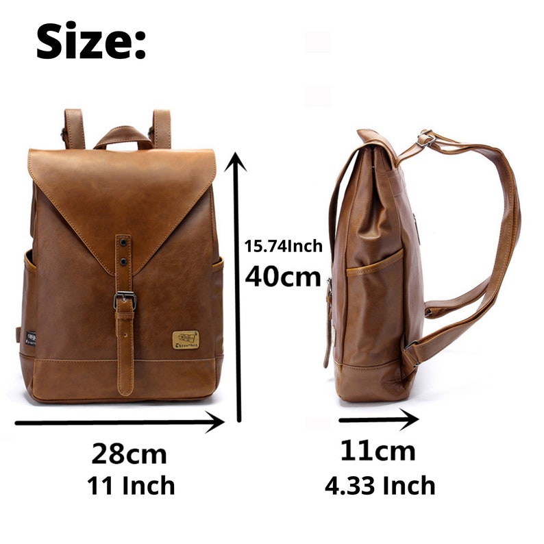 Vegan Leather Backpack Vintage Laptop Bookbag for UNISEX Brown Etsy
