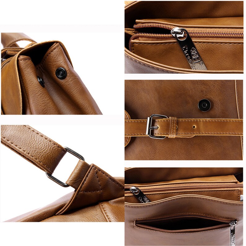 Vegan Leather Backpack Vintage Laptop Bookbag for UNISEX Brown Etsy