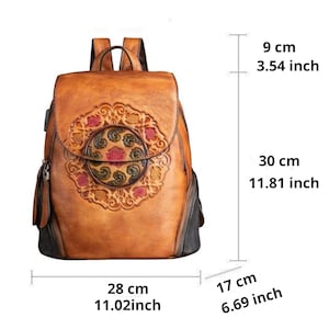 Vintage geprägter Lederrucksack, Lederrucksack, Lederrucksack Rucksack, Schulrucksack, Lederrucksack Frauen Bild 10