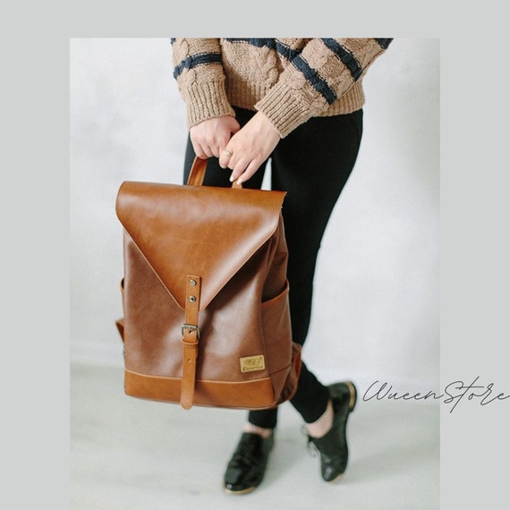 LXY Vegan Leather Backpack Vintage Laptop Bookbag for Women Men Brown