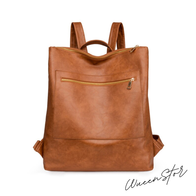 Vegan Leather Backpack Vintage Laptop Bookbag for UNISEX Brown Etsy
