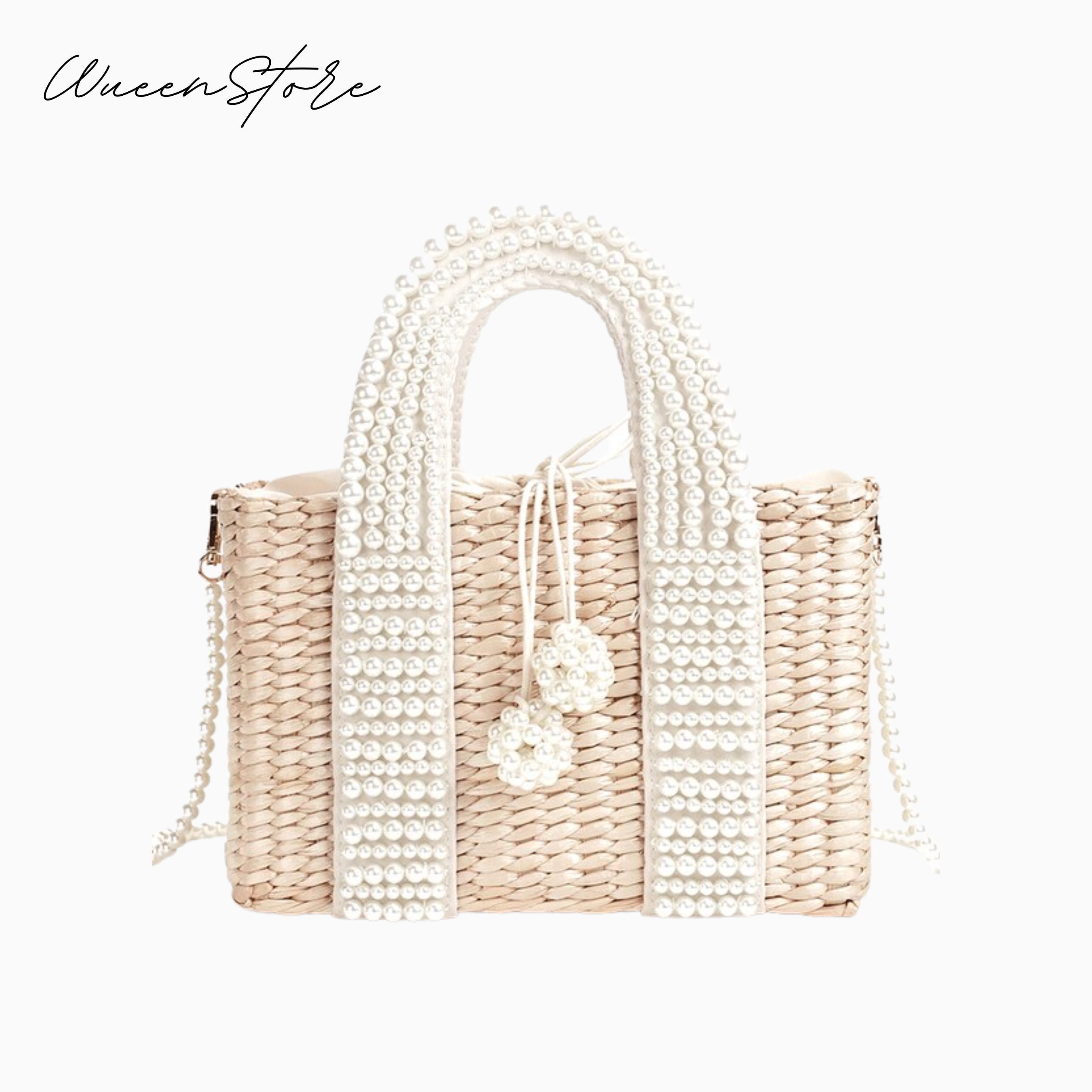 Women's Bag Chain Straw Summer 2021 New Fashion Pearl Hand-Woven