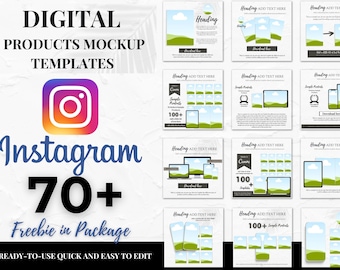 Ponad 70 szablonów makiet na Instagram, makiety produktów cyfrowych (do pobrania w wersji cyfrowej)