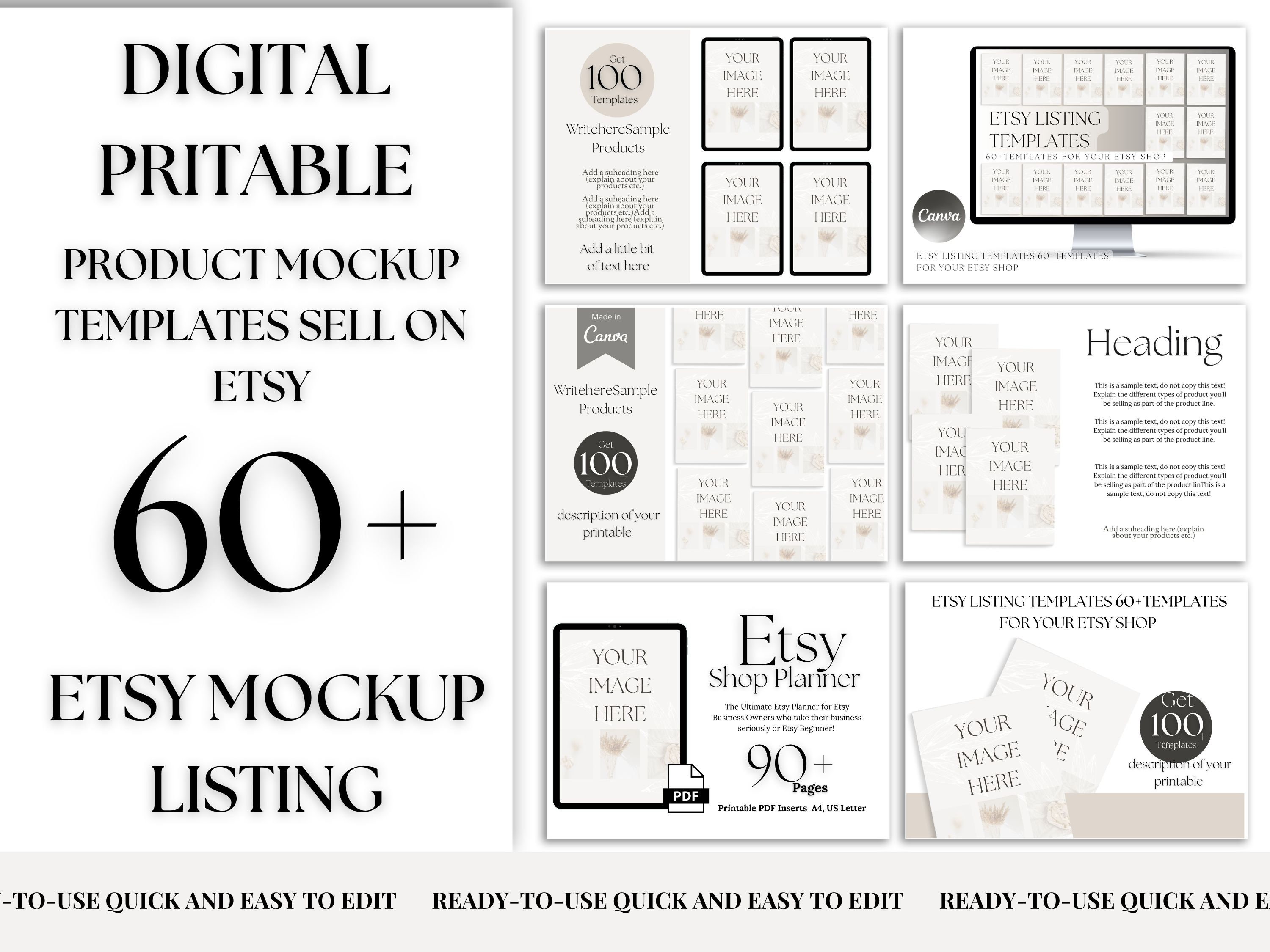 Etsy Listing Mockup Templates, Digital Pritable Mockup Templates
