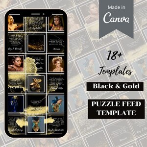 Instagram Template Puzzle | Black & Gold Templates | Editable Canva Template | Instagram Post Templates | Social Media Posts for Instagram