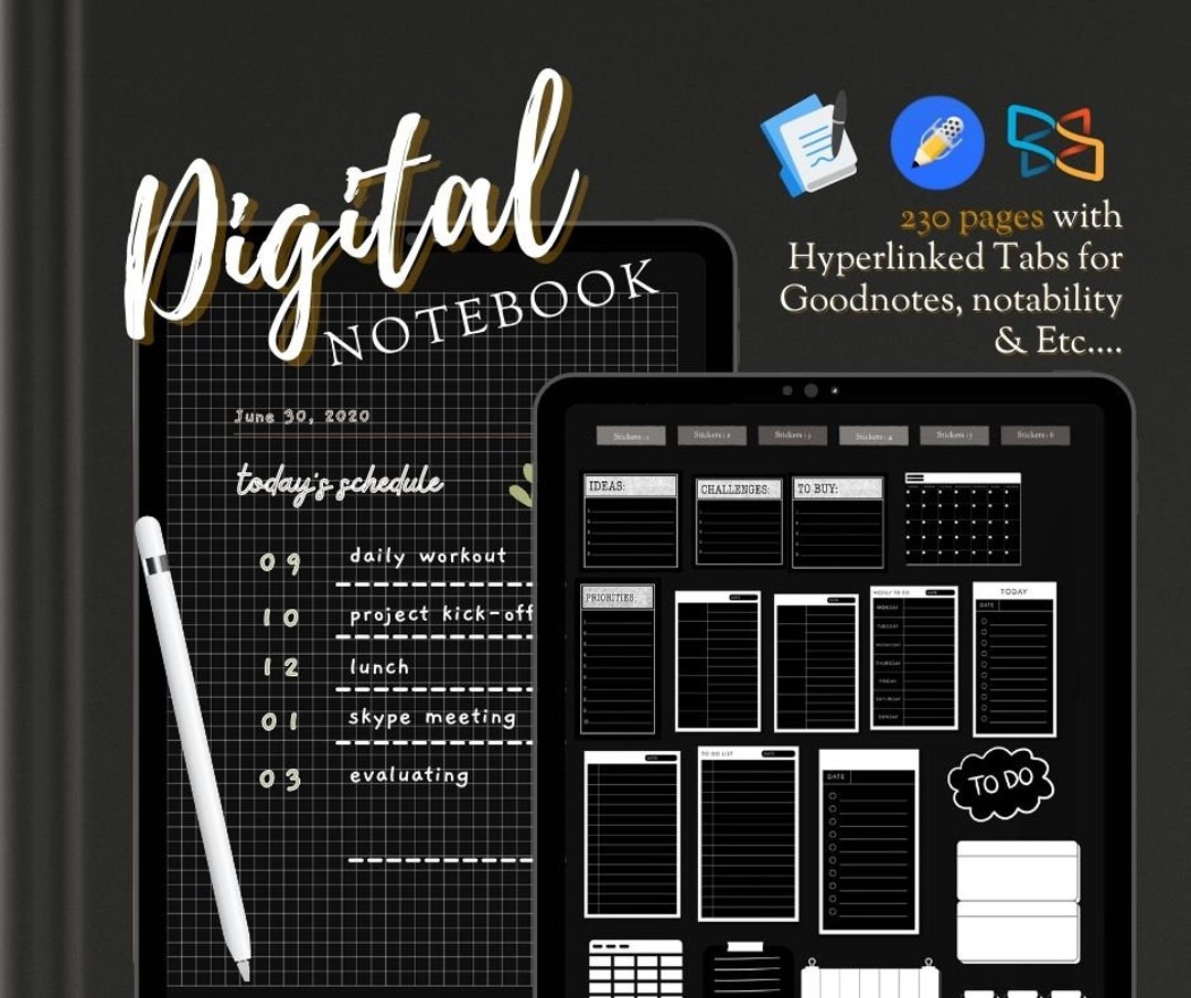 Digital Notebook Black White for Student Notebook, Digital Hyperlinked ...