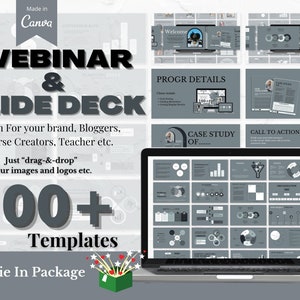 Webinar and Slide Deck For Coach Course Creator Canva Presentation Templates, Masterclass, Workshop, eCourse, webinar slide deck template