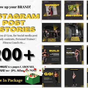 200+ Instagram-sjablonen voor fitness en gym, voor posts op sociale media met kant-en-klare inhoud, personal trainer | Fitnesscoach