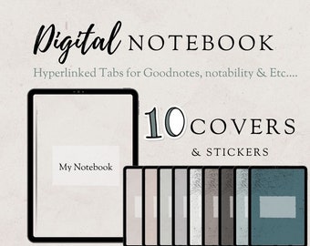 Cuaderno digital con pestañas con hipervínculos, 10 portadas y pegatinas (PDF)