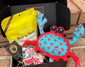 Tough Chewer Dog Gift Box: Plush Toy, Bocce's Treats, Gourmet Cookie