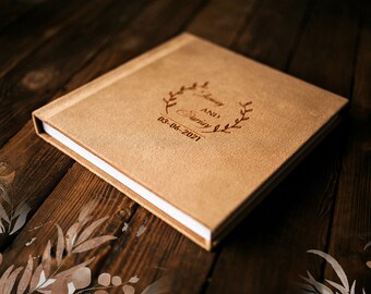 Custom Engraved Wedding Album Style 127B LoveToCreateStamps Personalized Wood Cover Photo Album Maple & Rosewood Cover 