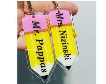 Chaveiro de professor personalizado, design de lápis acrílico, presente de agradecimento para educadores