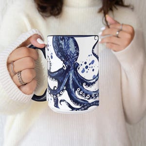 Octopus Mug | Squid Decor | Blue Octopus Coffee Cup | Ocean Academia | Holiday Gifts | Cool Mug | Nautical Gift