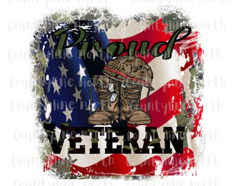 Orgoglioso veterano mimetico e bandiera americana / sublimazione distressed PNG