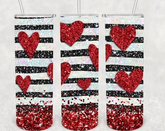 Digital File Hearts and Black Stripes Valentines 30 oz Sublimation Tumbler Wrap