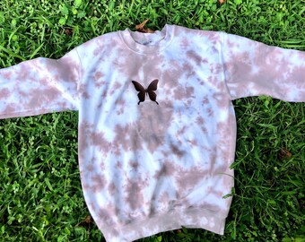 blue tie dye butterfly moletom com capuz