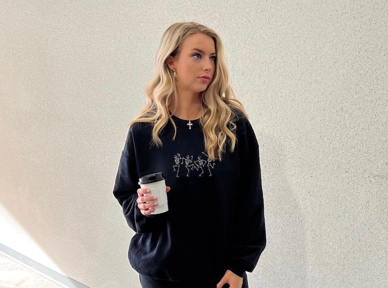 Dancing Skeleton Sweatshirt I embroidered Sweatshirt I embroidery I sweatshirt I embroidered crewneck skeleton image 5