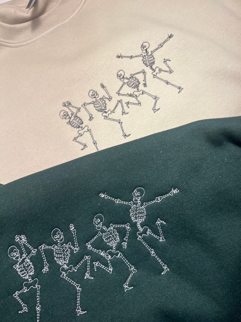 Dancing Skeleton Sweatshirt I embroidered Sweatshirt I embroidery I sweatshirt I embroidered crewneck skeleton image 6