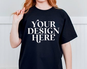 Gildan 5000 Mock up, Black Oversized model shirt Mockups, hipster model Mock-up, Print on demand, G5000 mock-up, minimalist lifestyle mockup