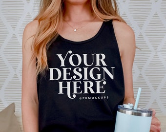 Bella Canvas 3480 mock up black Real person modeled tank top BC3480 sleeveless mockup summer muscle shirt Mock-up Print-on-demand mocks