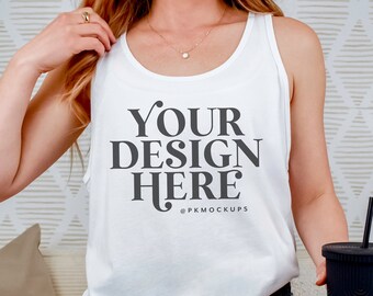 Bella Canvas 3480 mock up White Real person modeled tank top BC3480 sleeveless mockup summer muscle shirt Mock-up Print-on-demand mocks