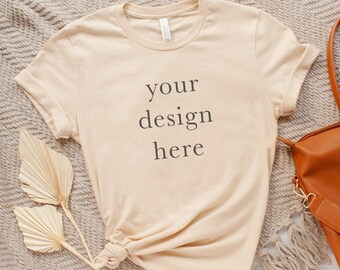 Bella Canvas 3001, soft cream mock up, Fall Tee Mockup, Blank tshirt flat lay mockups, Modern mock-up, BC3001 mock-ups, simple mocks, POD