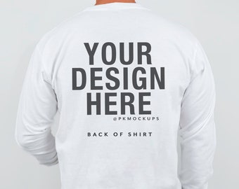 Comfort Colors 6014 witte achterkant van T-shirt mock-up C6014 T-shirt met lange mouwen heren mockup herenshirt mock achterkant mock-up witte achtergrond