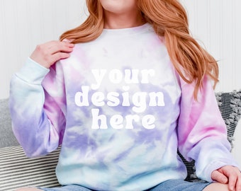 Colortone 8100 mockup, Cotton Candy Mock up, Tie Dye Sweatshirt Mockups, Model tie-dyed Spring Sweater mock ups, Summer modelled Crewneck