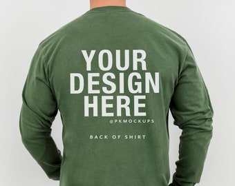 Comfort Colors 6014 hennep achterkant van T-shirt mock-up C6014 T-shirt met lange mouwen heren mockup herenshirt mock achterkant vader mock-up witte achtergrond