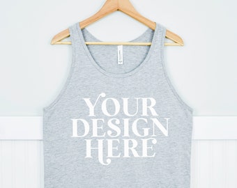 Bella Canvas 3480 mock up, Front and back of Unisex tank top, Athletic Heather mockup, Hanging muscle shirt Mock-up, Print on demand mocks