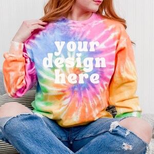 Colortone 8100 Eternity mockup, Tie Dye Sweatshirt Mock up, Minimal Spring Sweater mockups, Summer Modelled Crewneck mock, Print on Demand