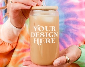 16oz Glass Can Mock up 16 oz Glass Beer Can Mock Sipper Glass Mock ups cozy Mockup rainbow aesthetic Mug Mockups Fall vibes POD Mock-ups