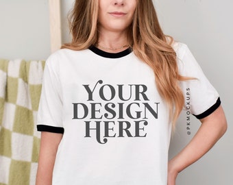 Next Level 3604 mockup Ringer tee white black mock up NL3604 Unisex cotton ringer t-shirt printify mock-up simple modeled trending mock