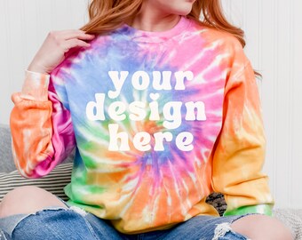 Colortone 8100 Eternity mockup, Tie Dye Sweatshirt Mock up, Minimal Spring Sweater mockups, Summer Modeled Crewneck mock, Print on Demand