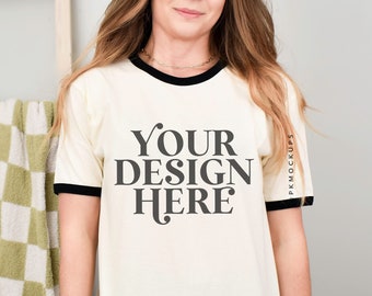 Next Level 3604 mockup Ringer tee natural black mock up NL3604 Unisex cotton ringer t-shirt printify mock-up simple modeled trending mock