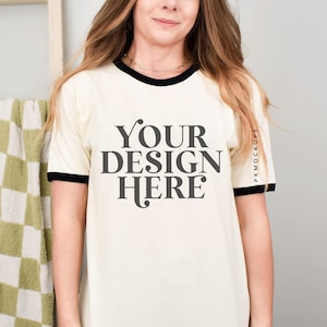 Next Level 3604 mockup Ringer tee natural black mock up NL3604 Unisex cotton ringer t-shirt printify mock-up simple modeled trending mock