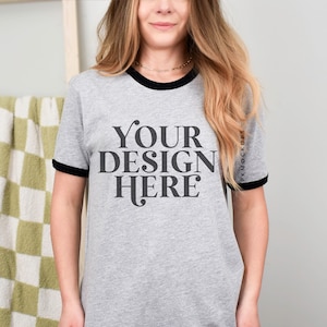 Next Level 3604 mockup Ringer tee Heather Grey black mock up NL3604 Unisex cotton ringer shirt printify mock-up simple modeled trending mock