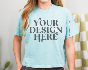 Comfort Colors 3023CL boxy tee mockup Chalky Mint 3023 CL Mock up spring modeled crop top mockups trendy mock desert aesthetic svg mockups
