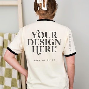 Next Level 3604 mockup Back of shirt Ringer tee Natural black mock up NL3604 Unisex cotton ringer t-shirt printify mock-up simple modeled