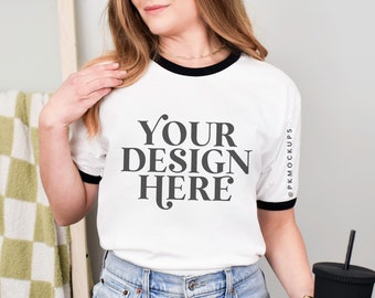 Next Level 3604 mockup Ringer tee white black mock up NL3604 Unisex cotton ringer t-shirt printify mock-up simple modeled styled mockup