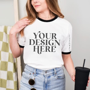Next Level 3604 mockup Ringer tee white black mock up NL3604 Unisex cotton ringer t-shirt printify mock-up simple modeled styled mockup